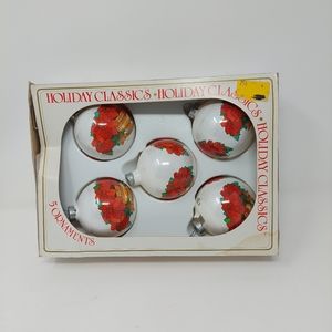 Vintage Holiday Classics Poinsettia White Red Glass Ornaments Bradford Novelty